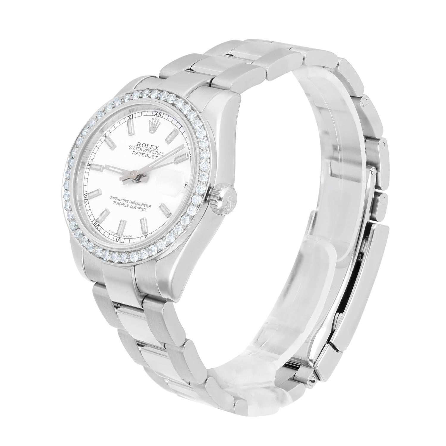 Rolex Datejust 31 Stainless Steel White Dial with Diamond Bezel Watch 178240 For Sale 1