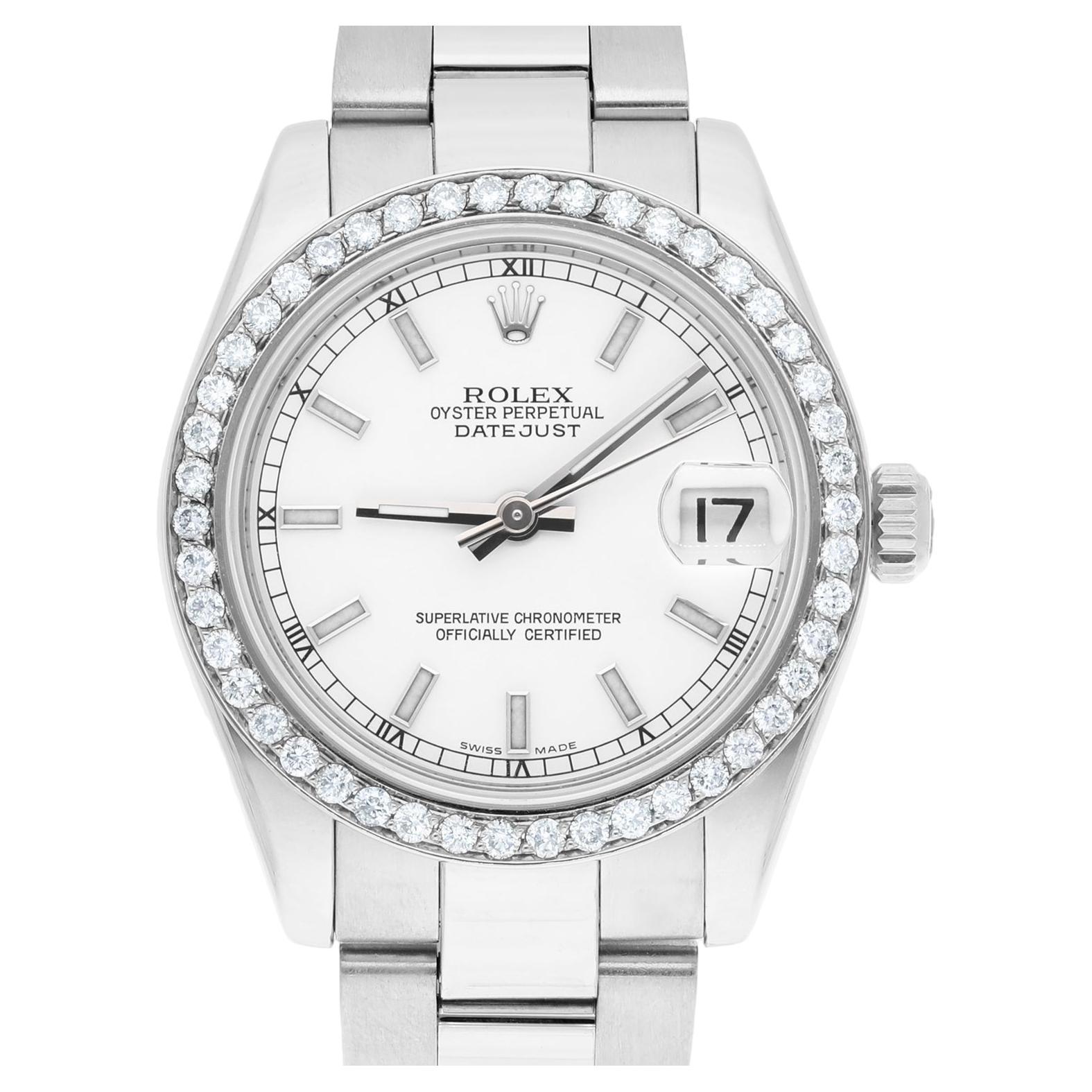 Rolex Datejust 31 Edelstahl weißes Zifferblatt mit Diamant-Lünette Uhr 178240