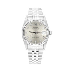 Rolex Datejust 31 Silver Diamond Dial Stainless Steel Watch White Gold Bezel