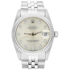 Rolex Datejust 31 Silver Quadrante diamantato Orologio in acciaio inossidabile Lunetta in oro bianco