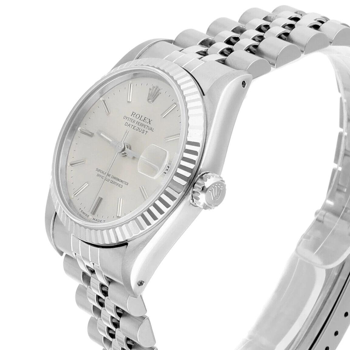 Women's Rolex Datejust 31 Silver Index Dial Stainless Steel Watch White Gold Bezel 68274 For Sale