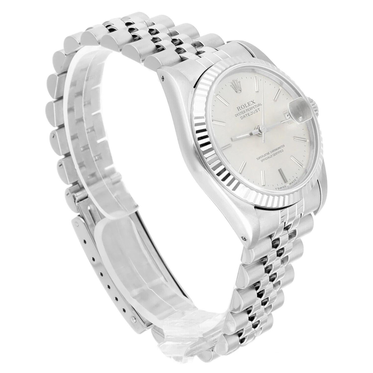 Rolex Datejust 31 Silver Index Dial Stainless Steel Watch White Gold Bezel 68274 For Sale 2