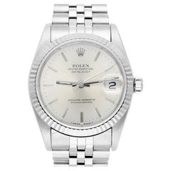 Retro Rolex Datejust 31 Silver Index Dial Stainless Steel Watch White Gold Bezel 68274