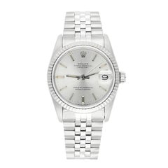 Rolex Datejust 31 Silver Quadrante a bastone Orologio in acciaio inossidabile Lunetta in oro bianco 68274