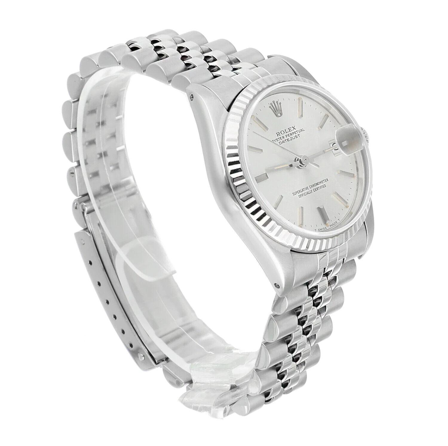 Rolex Datejust 31 Silver Stick Dial Stainless Steel Watch White Gold Bezel 68274 For Sale 2