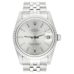 Rolex Datejust 31 Silver Stick Dial Stainless Steel Watch White Gold Bezel