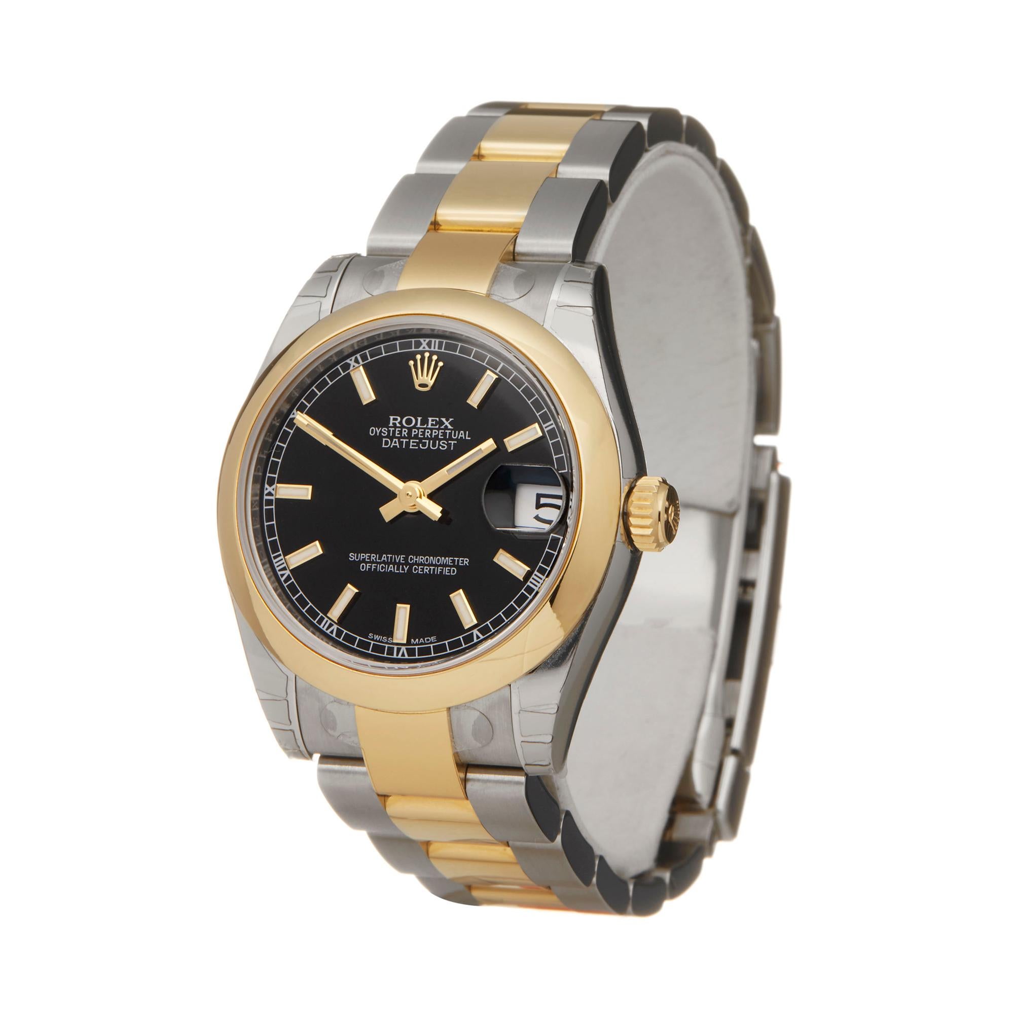 Ref: COM2214
Manufacturer: Rolex
Model: DateJust
Model Ref: 178243
Age: 18th March 2019
Gender: Ladies
Complete With: Box, Manuals & Guarantee
Dial: Black Baton
Glass: Sapphire Crystal
Movement: Automatic
Water Resistance: To Manufacturers