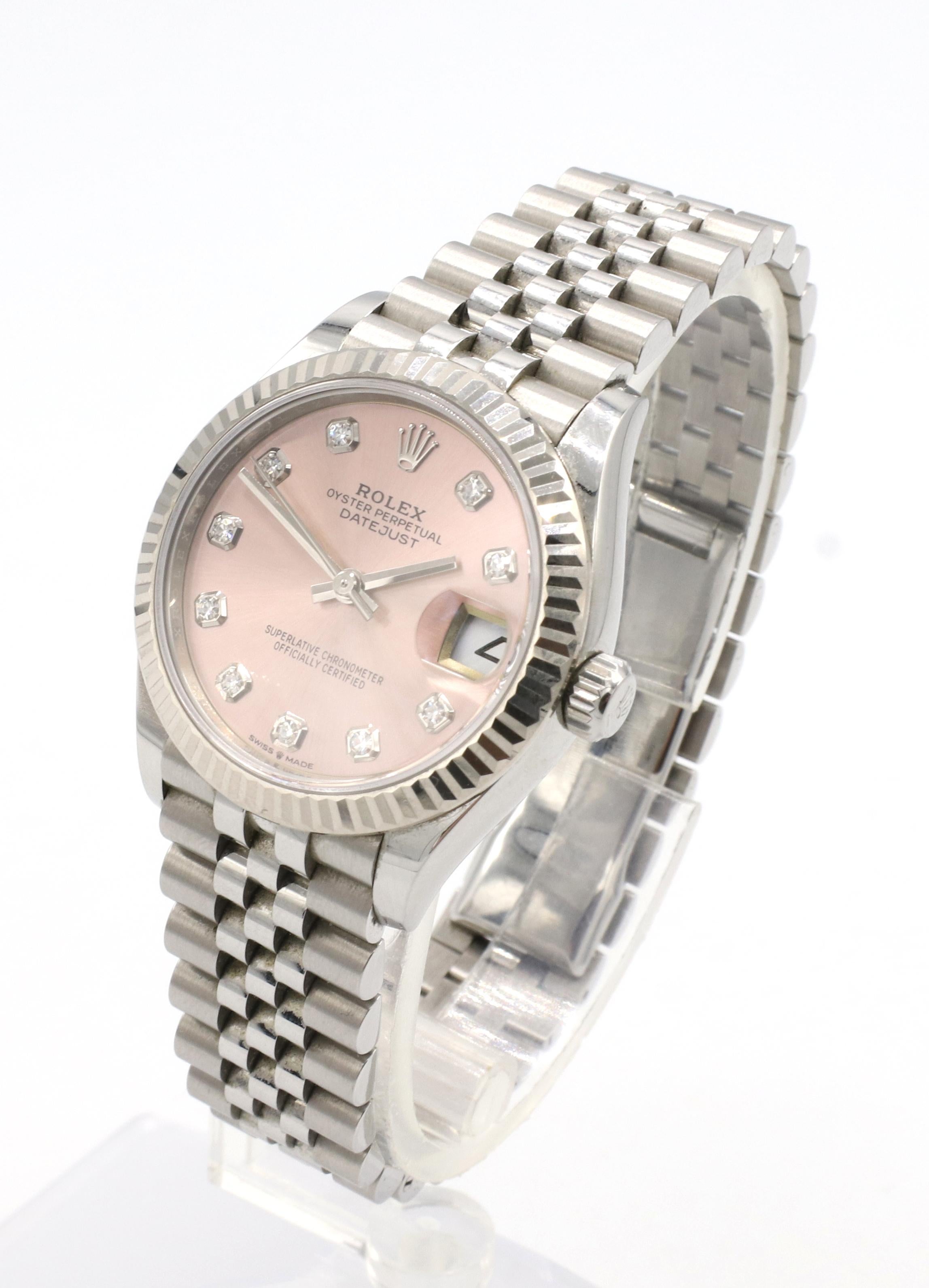 Modern Rolex Datejust 31 Stainless Steel Pink Diamond Dial Ladies Watch Reference 27827