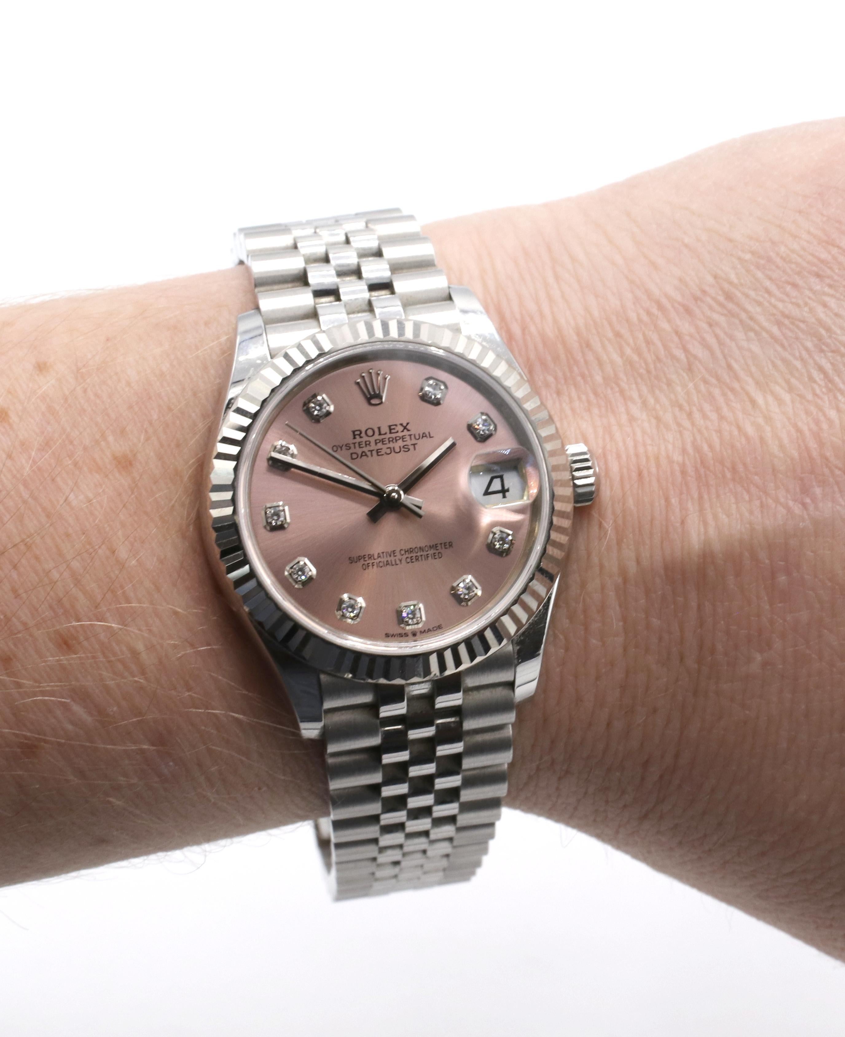 Rolex Datejust 31 Stainless Steel Pink Diamond Dial Ladies Watch Reference 27827 1