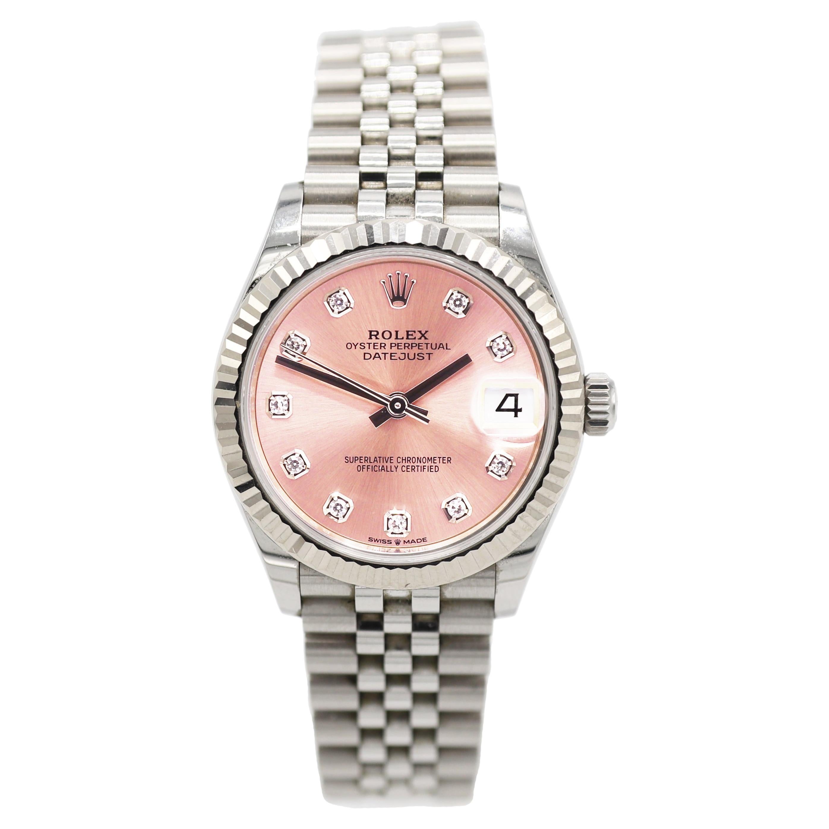 Rolex Datejust 31 Stainless Steel Pink Diamond Dial Ladies Watch Reference 27827