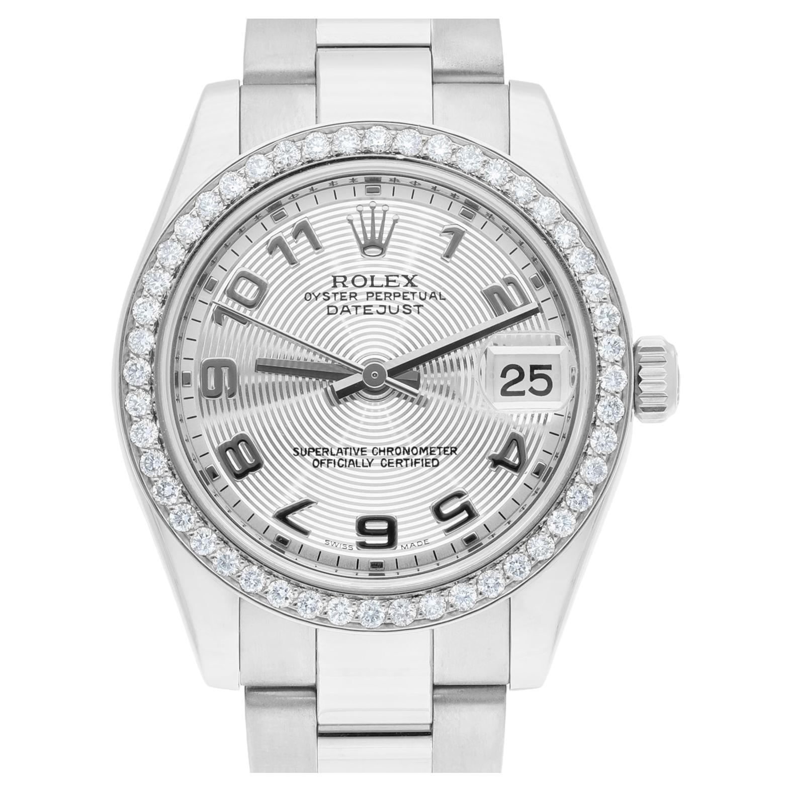Rolex Montre Datejust 31 mm en acier inoxydable et argent avec lunette en diamant 178240 en vente