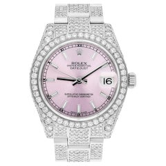Used Rolex Datejust 31 Steel Iced Out Pink Dial Oyster Band Ladies Watch 178240