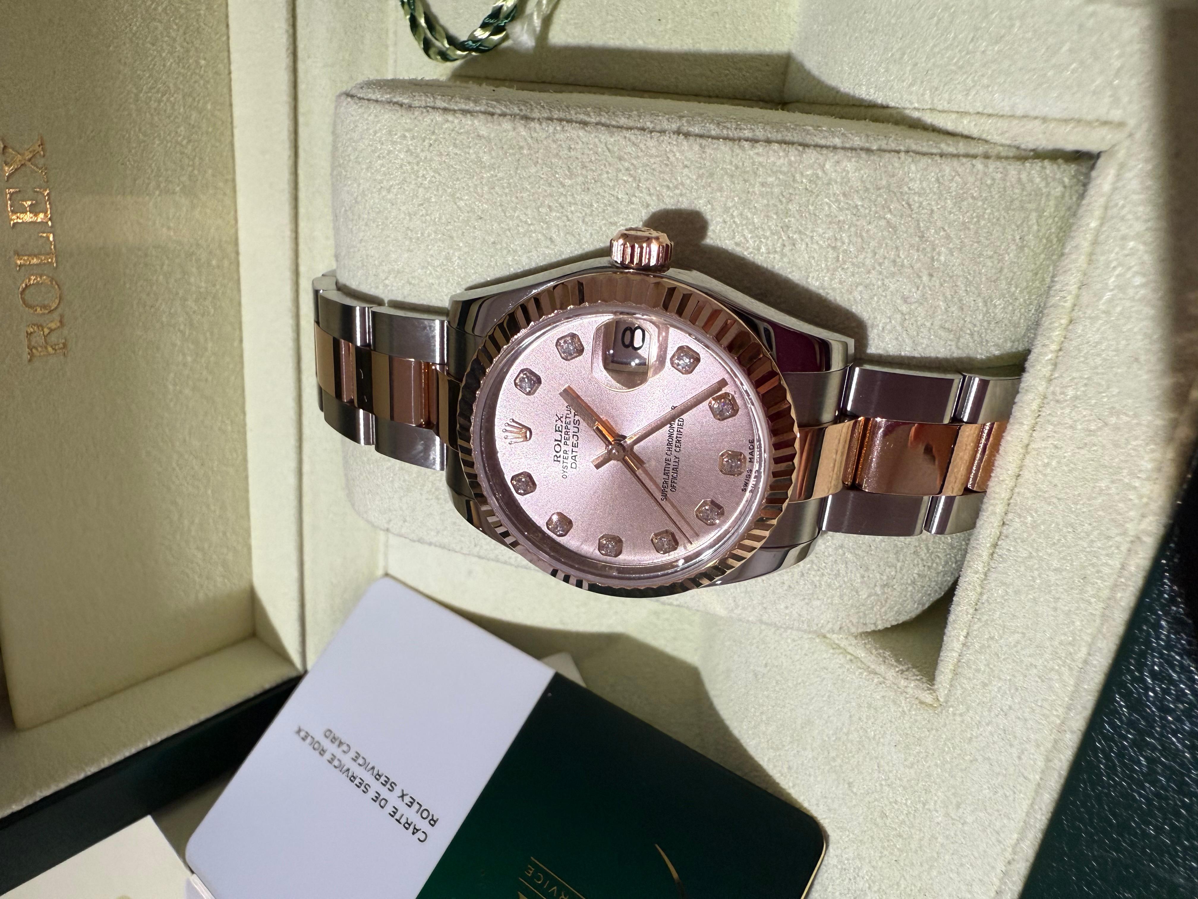 Rolex Datejust 31 Sundust Pink Diamond Dial Two Tone Rose Gold Watch (Zeitgenössisch) im Angebot