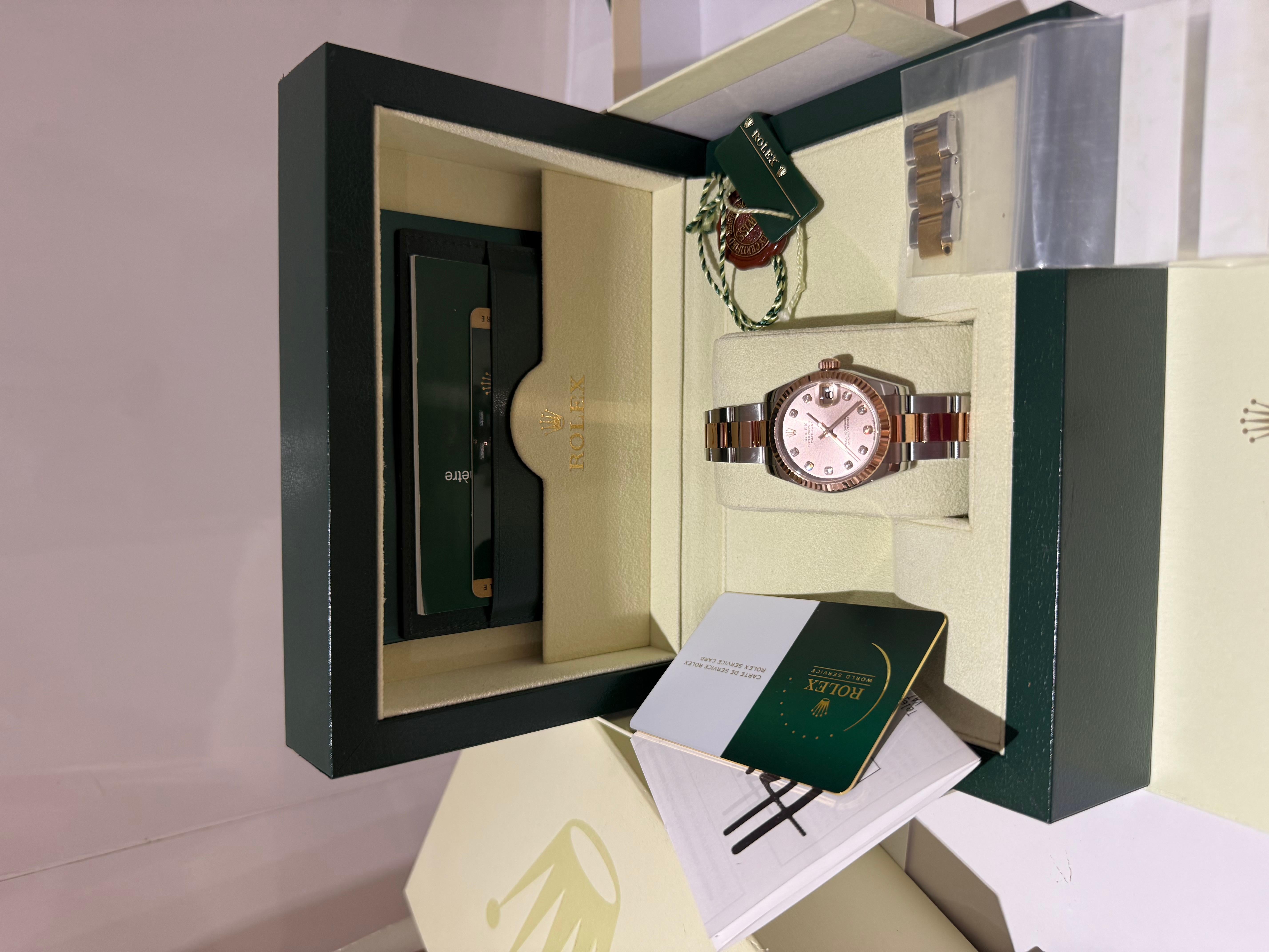 Rolex Datejust 31 Sundust Pink Diamond Dial Two Tone Rose Gold Watch im Zustand „Hervorragend“ im Angebot in London, England