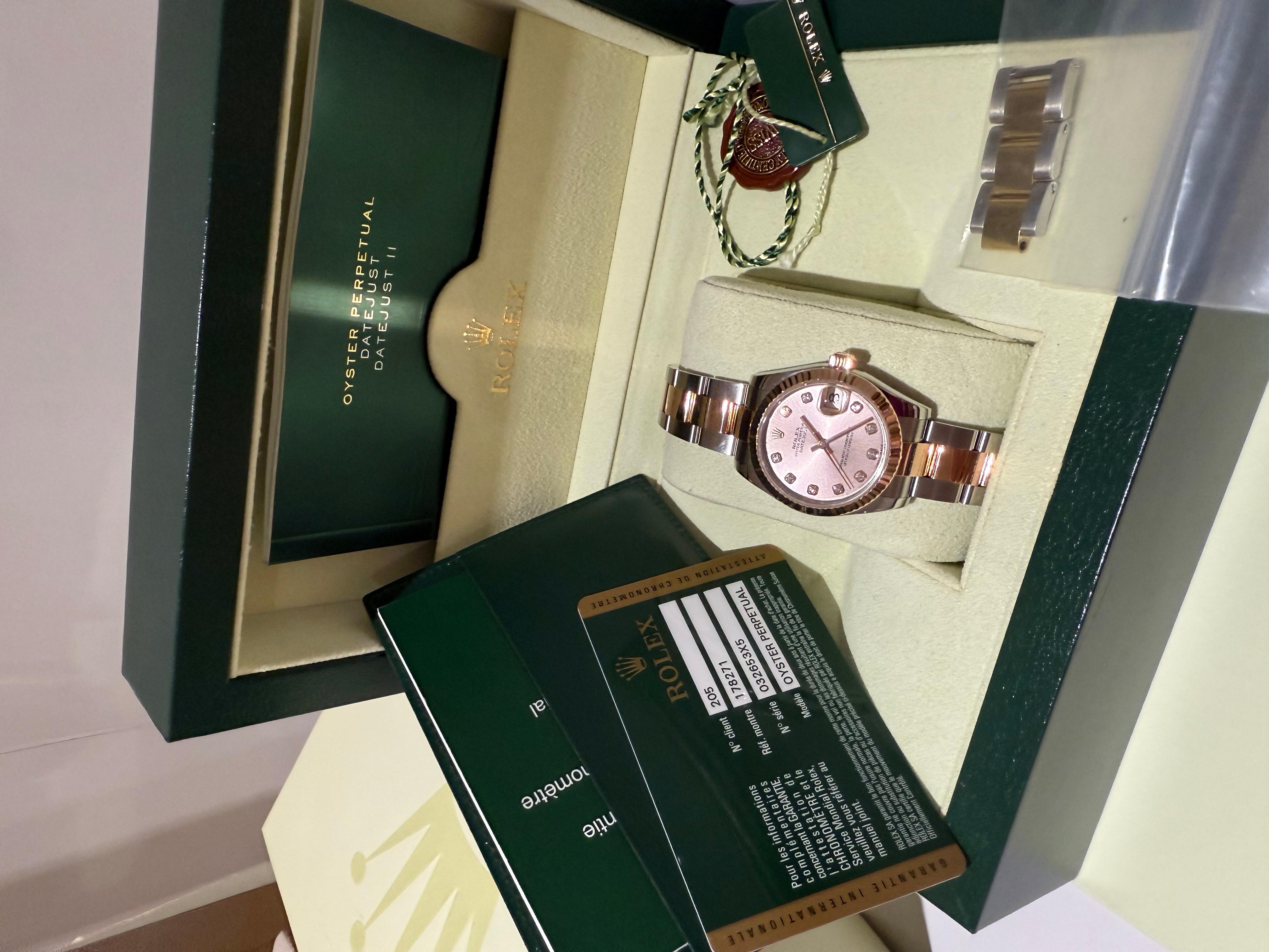 Rolex Datejust 31 Sundust Pink Diamond Dial Two Tone Rose Gold Watch im Angebot 3