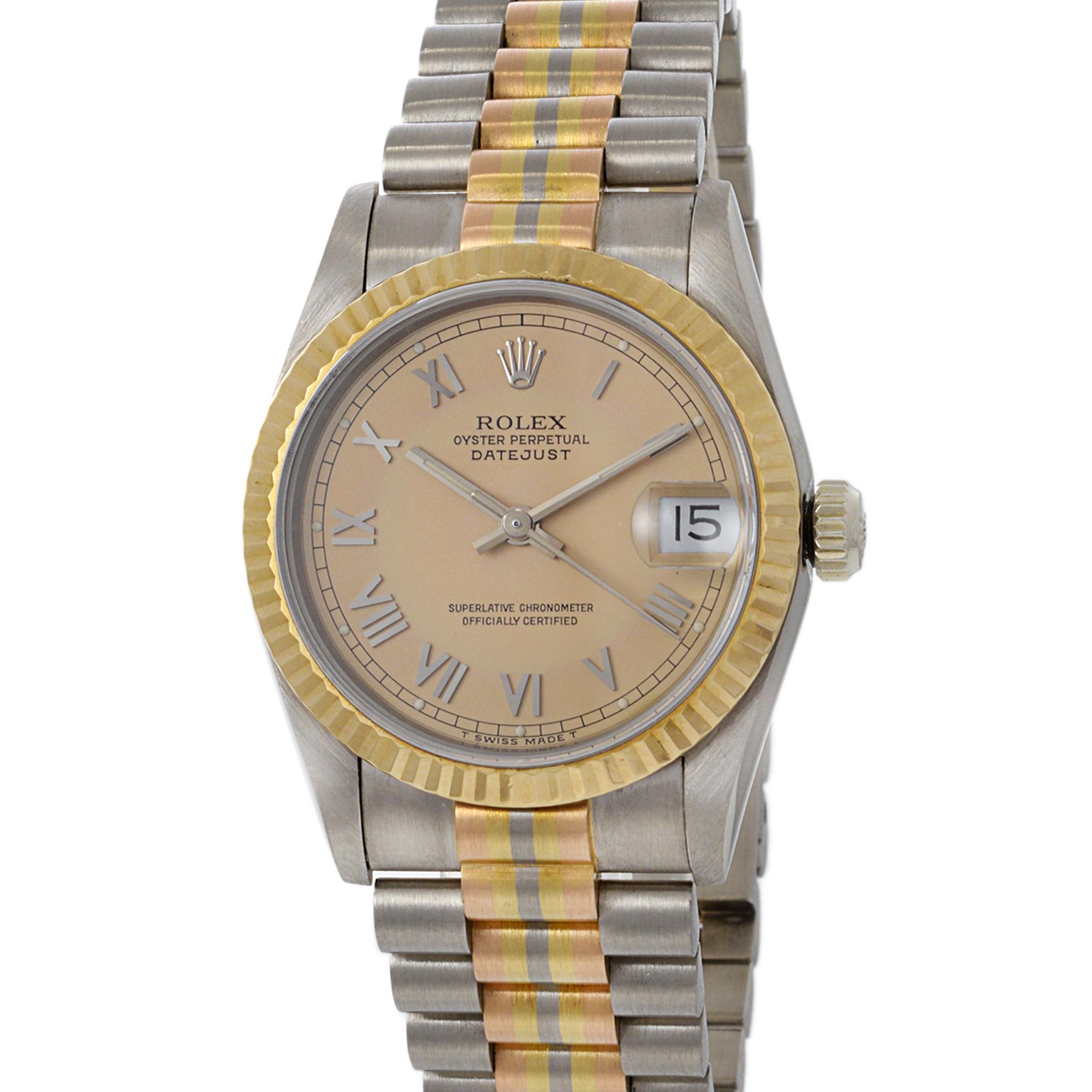 Rolex Datejust 31 Tridor 18K Yellow, White, and Rose Gold In Good Condition For Sale In New York, NY