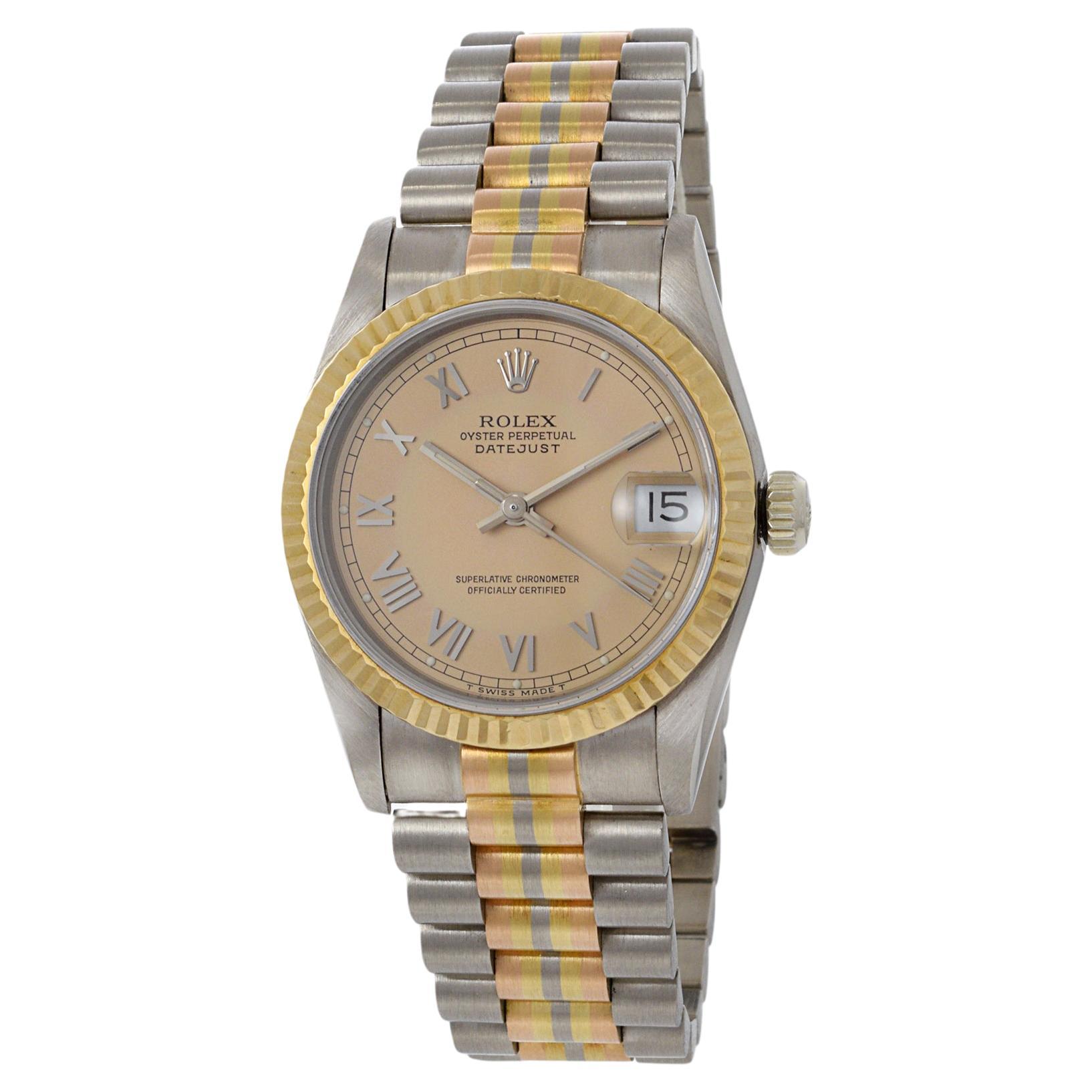 Rolex Datejust 31 Tridor 18K Yellow, White, and Rose Gold For Sale