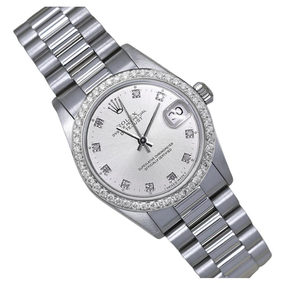 Rolex Datejust 31 White Gold Silver Diamond Dial Ladies Watch Presidential Band For Sale