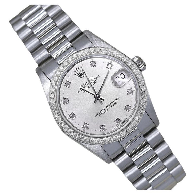 Rolex Montre présidentielle Datejust 31 en or blanc et argent avec cadran  en diamants pour femmes En vente sur 1stDibs