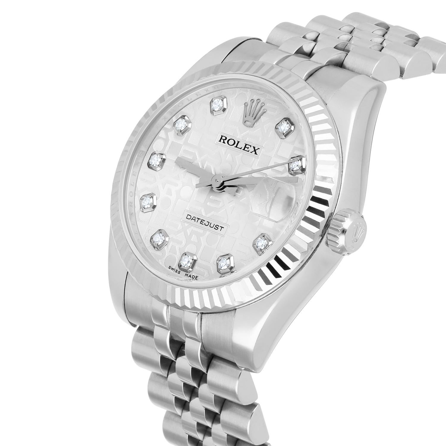 Rolex Montre Datejust 31 mm 178274 avec logo argenté et cadran diamanté Excellent état - En vente à New York, NY