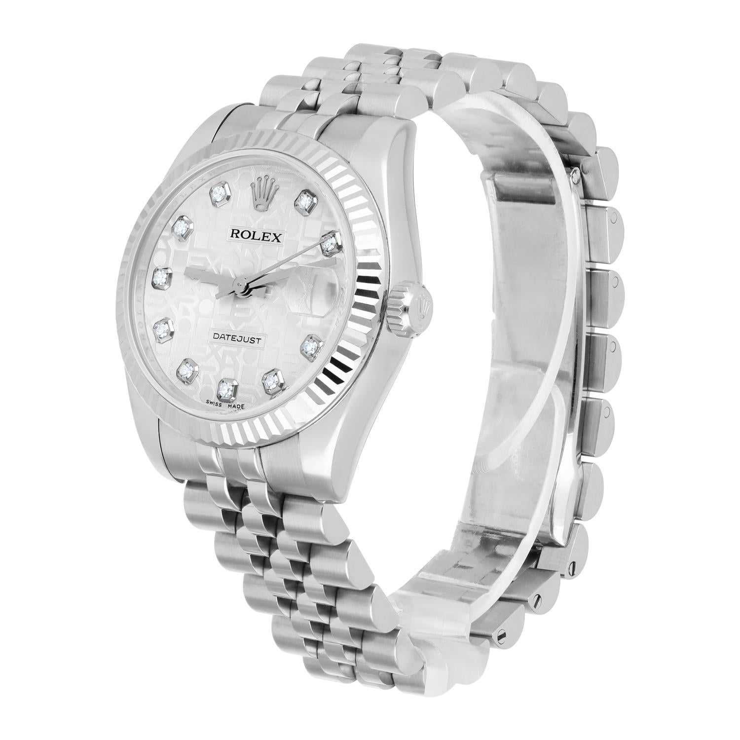 Women's Rolex Datejust 31mm 178274 Silver Logo Jubilee Diamond Dial Complete Watch For Sale