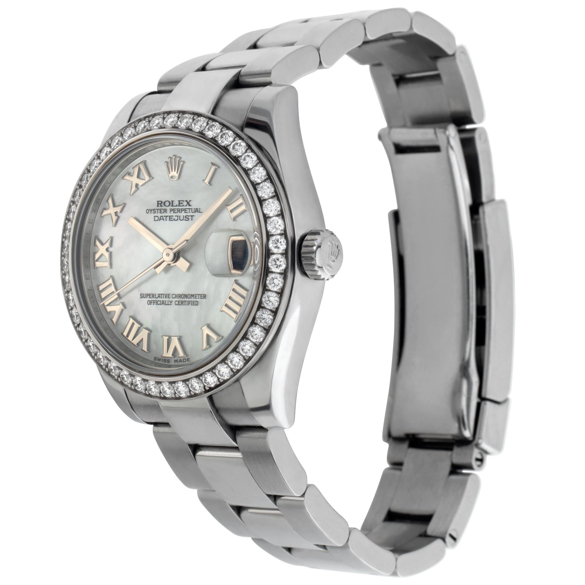 Rolex Datejust 31 aus Edelstahl mit fabrikneuem Perlmuttzifferblatt und originaler Diamantlünette aus 18 Karat Weißgold. Automatik mit Sekundenzeiger und Datum. 31 mm Gehäusegröße. Mit Box und Papieren von 2015. **Banküberweisung nur zu diesem