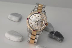 Rolex Datejust 18K Gold and SS Silver Dial/Diamond Bezel with Rubies 68273