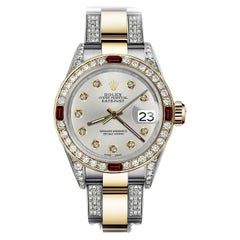 Rolex Datejust 18K Gold and SS Silver Dial/Diamond Bezel with Rubies