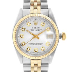 Rolex Datejust 18k Gold Steel Custom Silver Diamond Dial Ladies Watch 6827
