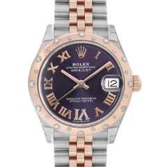 Rolex Datejust 18k Rose Gold Steel Diamonds Purple Dial Watch 278341RBR