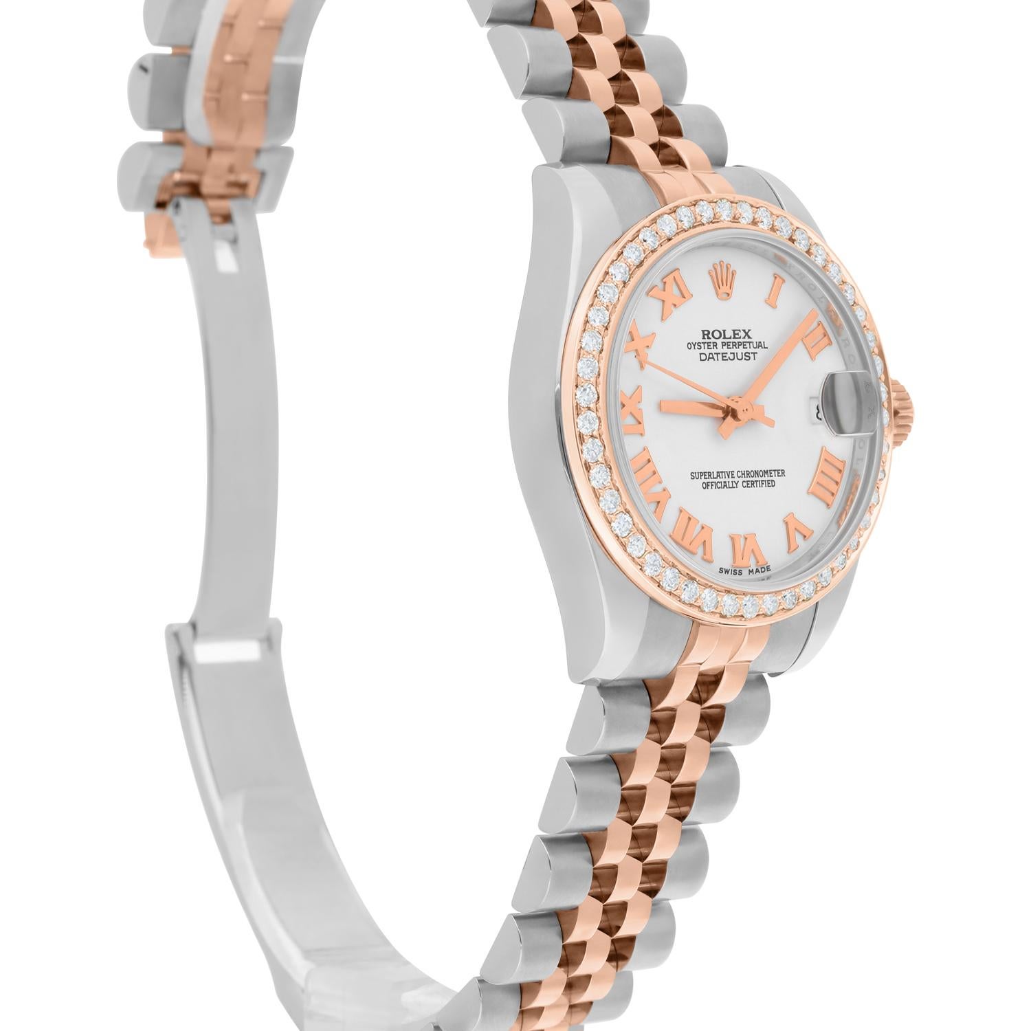 Rolex Datejust 31mm 18k Rose Gold/Steel Watch White Roman Dial Diamonds 178271 For Sale 1