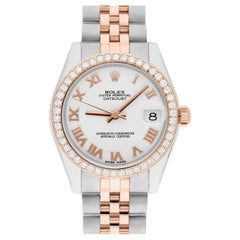 Rolex Datejust 31mm 18k Rose Gold/Steel Watch White Roman Dial Diamonds 178271