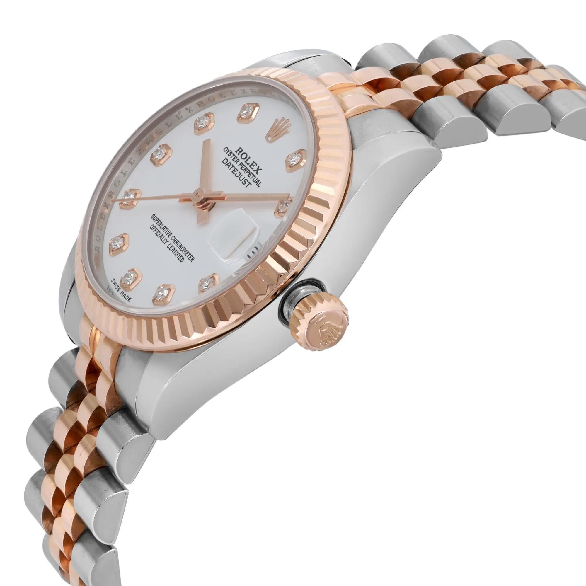 Rolex Datejust 31MM 18K Rose Gold Steel White Diamond Dial Orologio da donna 178271 In condizioni ottime in vendita a New York, NY