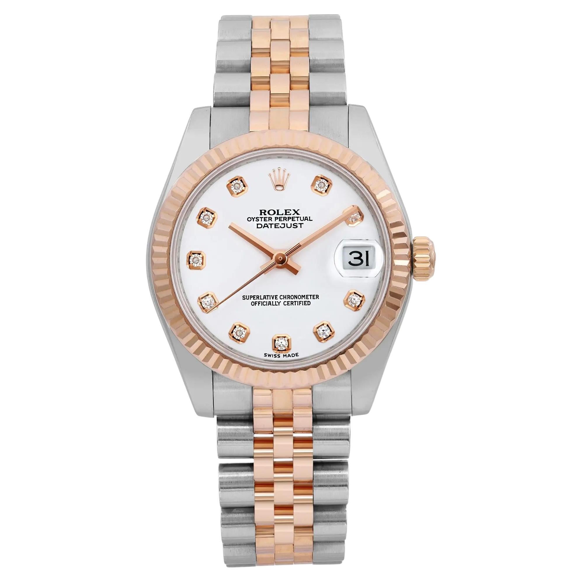 Rolex Datejust 31MM 18K Roségold Stahl Weißes Diamant-Zifferblatt Damenuhr 178271
