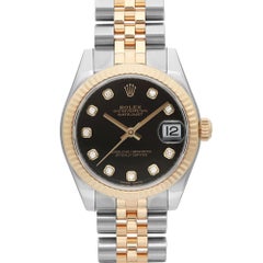 Rolex Datejust 31mm 18K Yellow Gold Steel Black Diamond Dial Ladies Watch 178273