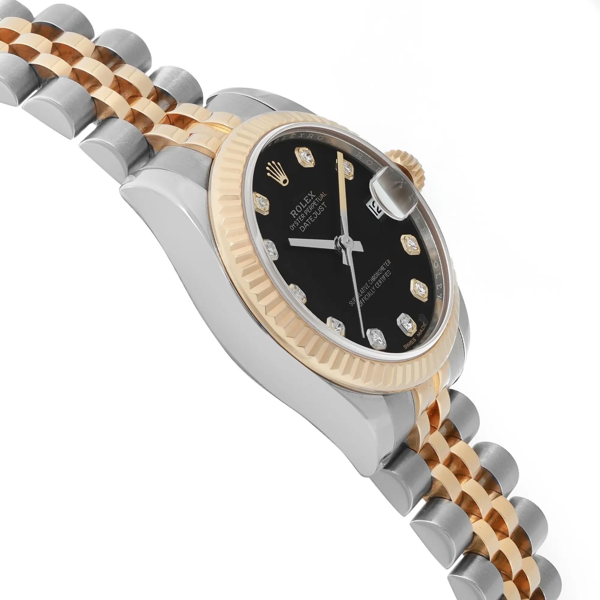 Women's or Men's Rolex Datejust 31mm 18K Yellow Gold Steel Black Diamond Dial Ladies Watch 178273 For Sale