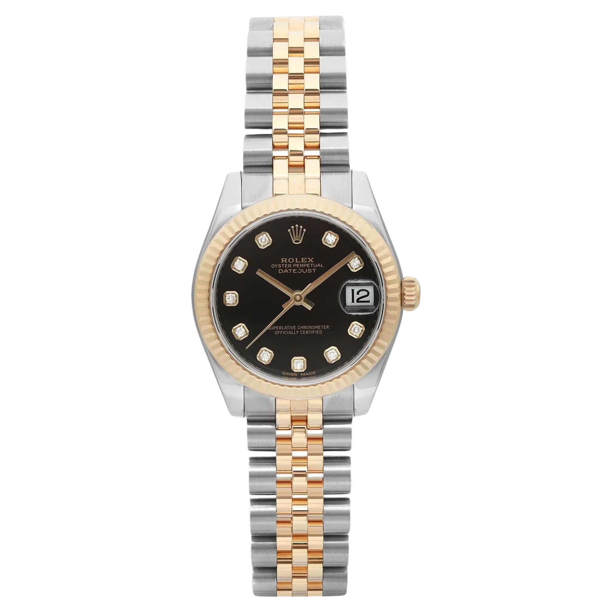 Rolex Datejust 31mm 18K Yellow Gold Steel Black Diamond Dial Ladies Watch 178273