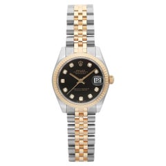 Used Rolex Datejust 31mm 18K Yellow Gold Steel Black Diamond Dial Ladies Watch 178273