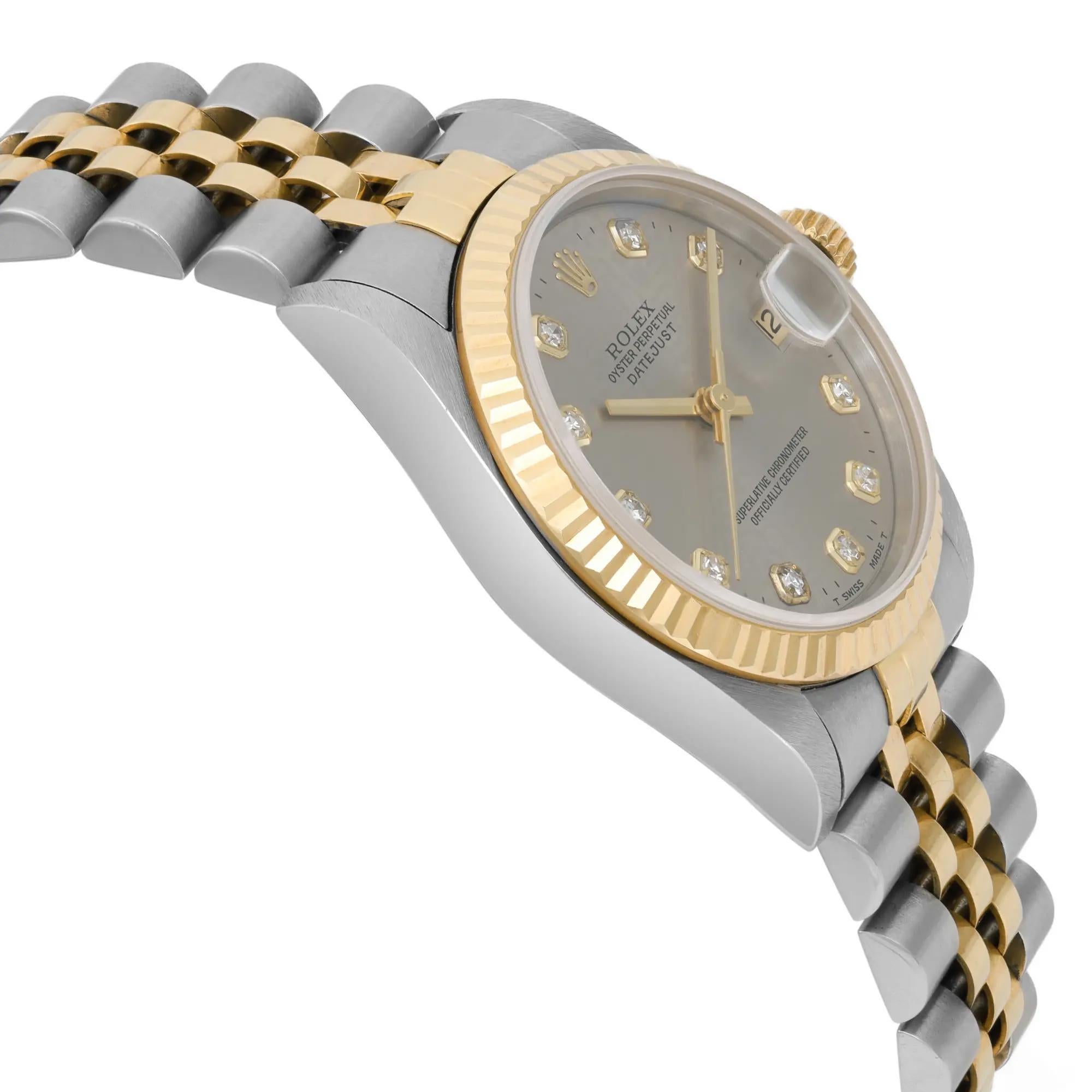 Rolex Datejust 31mm 18K Gelbgold Stahlgraue Jubiläums-Diamant-Zifferblattuhr 68273 Damen im Angebot