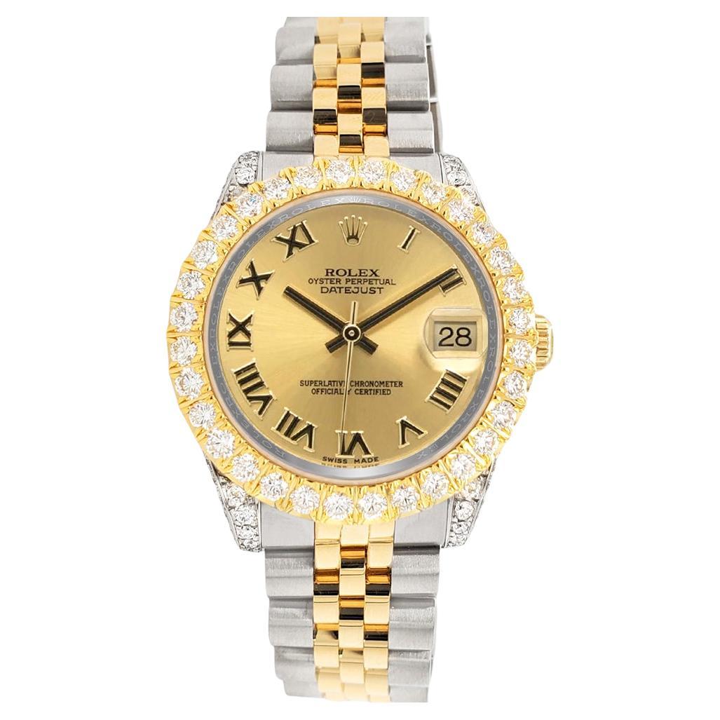Rolex Datejust 31mm 2-Tone 178273 Champagne Roman 4.4ct Diamond Bezel/Case Watch en vente