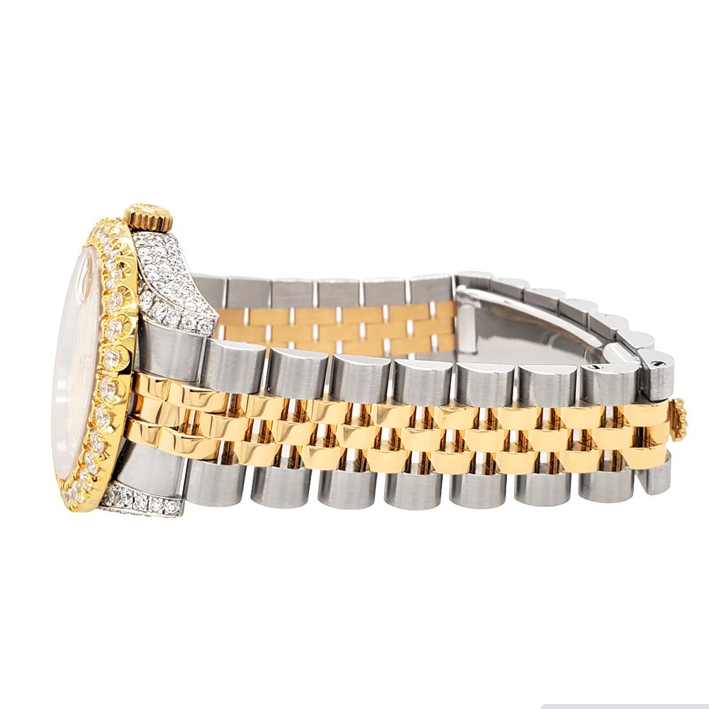 Modern Rolex Datejust 31mm 2-Tone 178273 White Index 4.4ct Diamond Bezel/Case Watch For Sale
