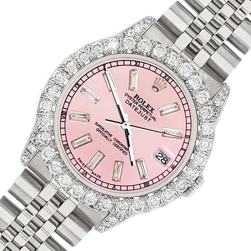 Rolex Datejust 31mm 2,95ct Diamant-Lünette/Lugs/Pink Baguette-Zifferblattuhr (Moderne) im Angebot
