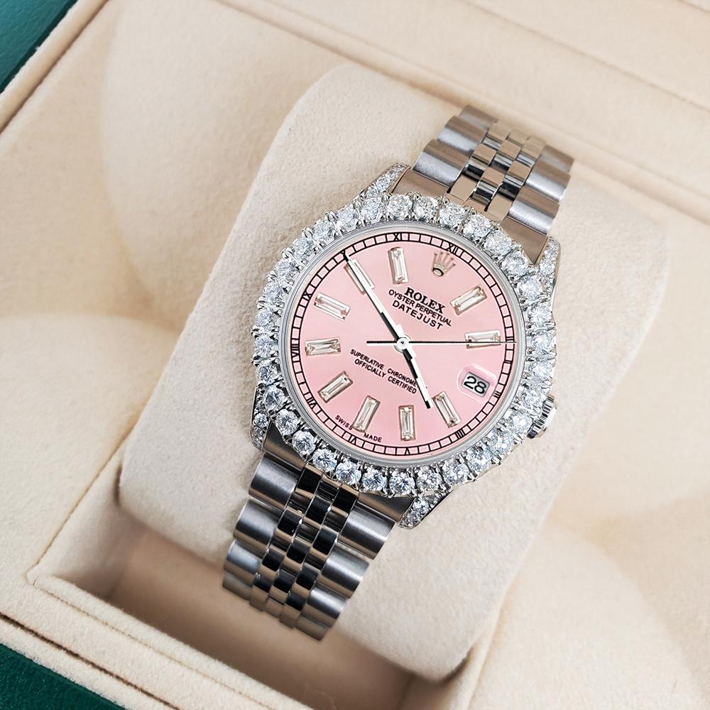 Rolex Datejust 31mm 2,95ct Diamant-Lünette/Lugs/Pink Baguette-Zifferblattuhr Damen im Angebot