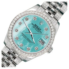 Rolex Datejust 3.30ct Diamond Bezel/Bracelet/Aquamarine MOP Dial Watch