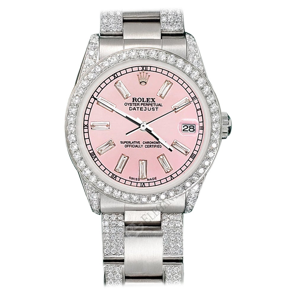 Rolex Datejust 31mm 3.5ct Diamantes Con Esfera Baguette Rosa Reloj Acero en venta