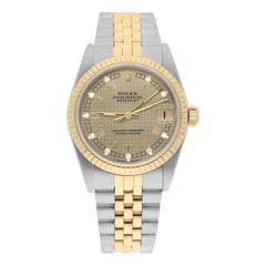 Rolex Datejust 31mm 68273 Champagne Houndstooth Diamond Dial Two Tone Watch 1993