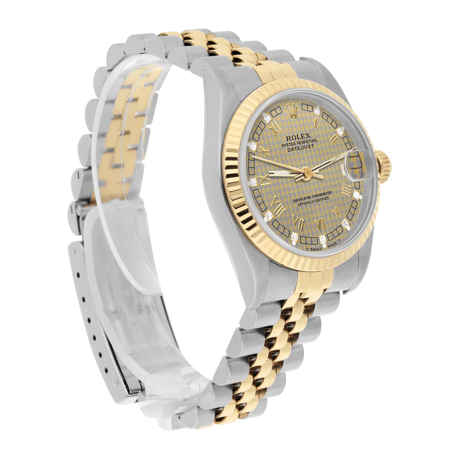 Rolex Datejust 31mm 68273 Champagne Houndstooth Diamond Dial Two Tone Watch 1993 For Sale 1