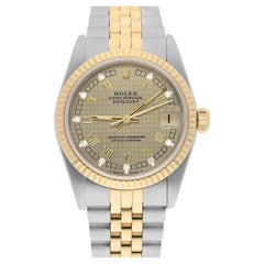 Rolex Datejust 31mm 68273 Champagne Houndstooth Diamond Dial Two Tone Watch 1993