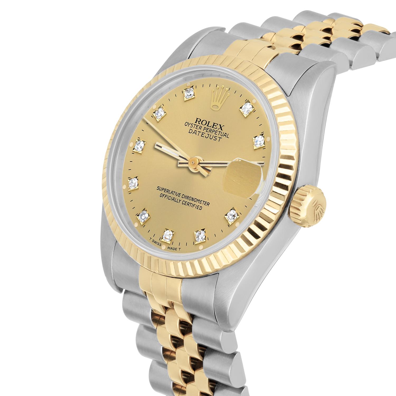 Modern Rolex Datejust 31mm 68273 Champagne Stainless Steel/Yellow Gold Watch Circa 1995 For Sale