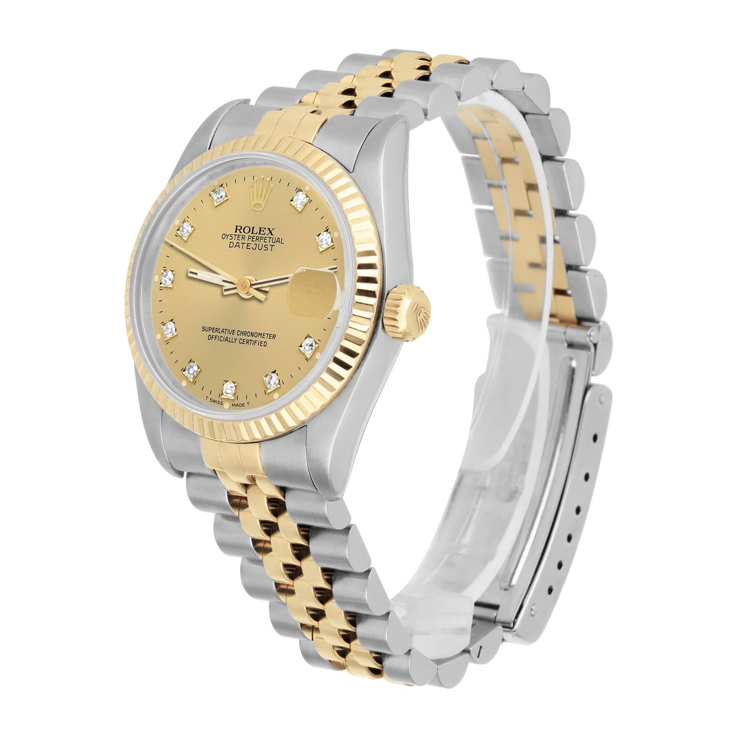 Rolex Datejust 31mm 68273 Champagne Stainless Steel/Yellow Gold Watch Circa 1995 In Excellent Condition For Sale In New York, NY
